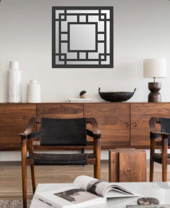 Oglinda decorativa patrata cu aplicație traforata din lemn