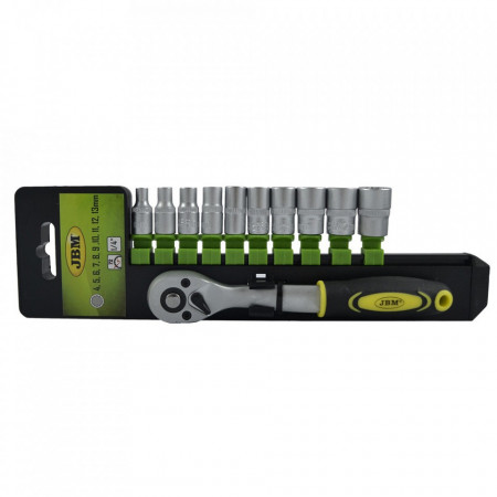 Cheie Clichet cu 72 Dinti 1/4" cu Set de 10 Tubulare Hex, JBM