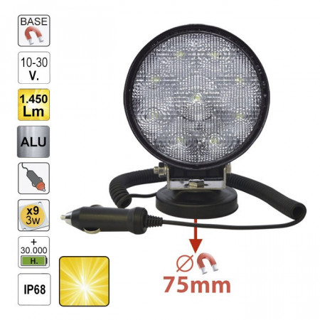 Proiector de lucru cu led, rotund, lumina difuza, baza magnetica