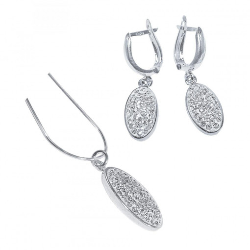 Сребърен Комплект - Елипси - Кристали Swarovski - Сребро с Проба 925