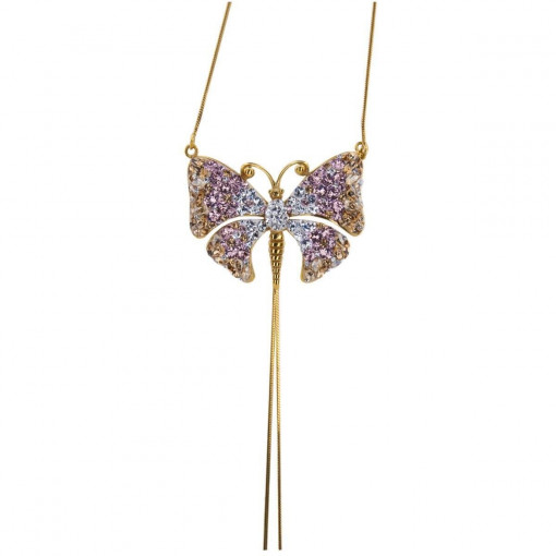Сребърно Колие - Пеперуда - Кристали Swarovski - Позлатка 24 К