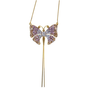 Сребърно Колие - Пеперуда - Кристали Swarovski - Позлатка 24 К | ANTIKO.BG - Български Бижута и Подаръци