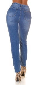 Blugi damă albastri cu talie înaltă și rupturi, croi skinny, stil casual - Img 3