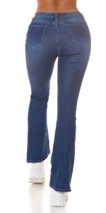 Blugi damă bootcut cu talie medie, albastru denim, cu efect prespălat și rupturi decorative - Img 3