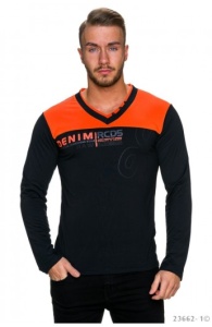Bluza Barbati Imprimata, cu Maneca Lunga Si Decolteu in V – Antracit - Img 1