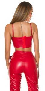 Bustieră sexy roșie din piele ecologică cu cataramă metalică – top damă tip corset ajustabil - Img 8