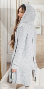 Cardigan damă lung tricotat cu glugă și șnur pe spate, croială lejeră, stil casual – iarnă/toamnă - Img 6