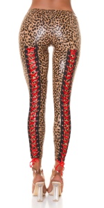 Colanți damă tip latex cu șnur la spate efect push-up – Negru / Roșu / Leopard - Img 8