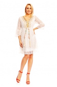 Rochie din dantela si broderie cu manecile treisferturi - Img 4