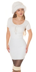 Rochie tricotată scurtă cu șiret decorativ și mânecă scurtă - Img 12
