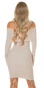 Rochie tricotată tip pulover, cu umeri goi, mulată pe corp – elegantă și călduroasă - Img 4