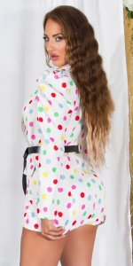 Sacou damă tip rochie cu buline colorate, curea inclusă, umeri structurați - Img 9
