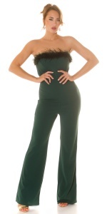 Salopetă elegantă de damă cu pene, pantaloni evazați – model de seară, bretele detașabile - Img 12