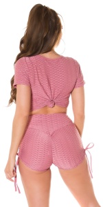 Set damă fitness modelator cu textură Honeycomb, top crop reglabil și pantaloni scurți cu talie înaltă - Img 6