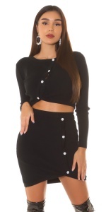 Set damă tricotat top crop și fustă mini cu nasturi – mulat, elegant, talie înaltă - Img 5