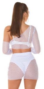 Set sexy damă tip plasă 2 piese – top asimetric și fustă mini transparentă pentru club & party - Img 10
