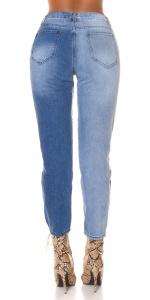 Blugi damă Mom Fit cu talie înaltă și rupturi – Albastru Denim - Img 10