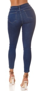 Blugi dama skinny albastru închis, talie înaltă, denim elastic cu buzunare – model push-up - Img 4
