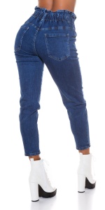 Blugi damă talie înaltă cu elastic și lanț decorativ – Croi conic, Bleumarin - Img 6