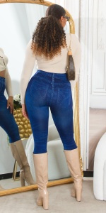 Colanți damă tip blugi, cu talie înaltă, model push-up, material elastic, bleumarin - Img 2