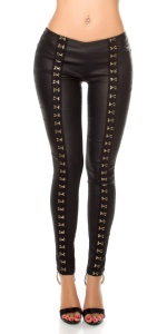 Colanți damă tip piele cu accesorii metalice aurii – croială skinny, talie medie, look sexy și modern - Img 9