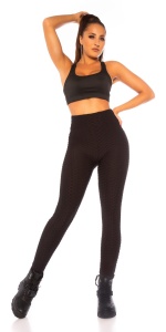 Colanți Modelatori cu Talie Înaltă și Textură Tip Waffle – Push Up & Anti-Celulitic – Negru - Img 4