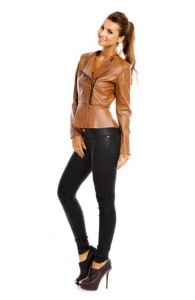 Geacă din piele ecologică, model modern, camel - Img 2