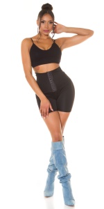 Pantaloni modelatori scurți femei – Talie înaltă, cu închidere frontală, efect push-up și subțiere – Negru - Img 10