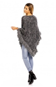 Poncho tricotat cu guler si franjuri - Img 2
