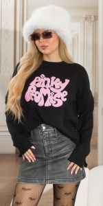 Pulover damă negru cu imprimeu roz „Pinky Promise” – casual, confortabil, oversize - Img 7