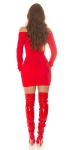 Rochie Mini Roșie Mulată cu Decupaje și Umeri Goi – Rochie Sexy de Club, Mâneci Lungi - Img 10
