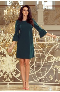 Rochie Verde Mini in Forma de A cu Maneci Evazate - Img 3