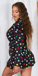 Sacou damă tip rochie cu buline colorate, curea inclusă, umeri structurați - Img 6