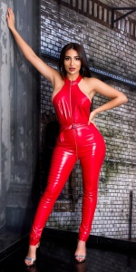 Salopetă damă wetlook cu spatele gol și fermoar frontal – Catsuit sexy din piele ecologică - Img 3