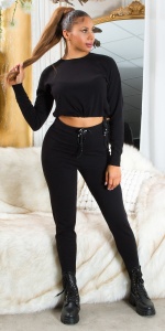 Set trening damă casual 2 piese, bluza crop cu snur și pantaloni conici - Img 3