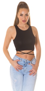 Top damă crop cu șnur în talie și spate reglabil, top scurt casual - Img 2