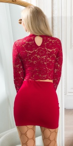 Top damă elegant din dantelă cu mânecă lungă, croi scurt, model transparent - Img 4
