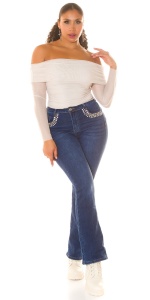 Blugi damă albastru închis cu pietre strass decorative – talie medie, croială bootcut - Img 6