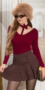 Bluză damă elegantă cu mânecă lungă și decolteu tip choker, material elastic - Img 2