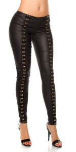 Colanți damă tip piele cu accesorii metalice aurii – croială skinny, talie medie, look sexy și modern - Img 6