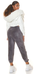 Pantaloni damă jogger plușați gri, talie elastică, lejeri și confortabili - Img 4
