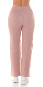 Pantaloni damă roz tricotati tip lounge, croială wide leg, talie elastică cu șnur – stil casual - Img 2