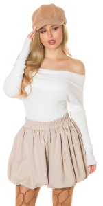 Pantaloni scurți tip balon cu talie elastică – casual chic, damă, bej / negru, eleganți și feminini - Img 9