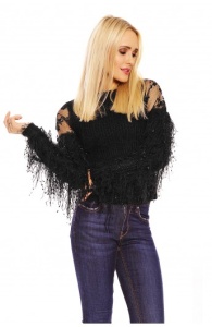 Pulover Mulat Dama Cu Maneci Cu Franjuri - Img 1