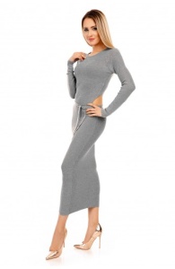 Rochie lunga din tricot cu decupaje gri marime uni - Img 4