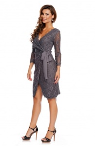 Rochie midi din dantela cu funda In talie - Img 4