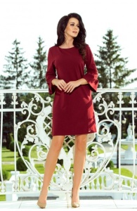 Rochie Mini Bordo in Forma de A cu Maneci Evazate - Img 3