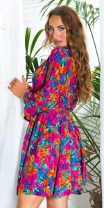 Rochie scurtă florală cu decolteu în V și cordon în talie – model colorat, lejeră, elegantă - Img 7