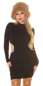 Rochie scurtă mulată cu decupaj lateral și lanț decorativ, guler înalt și mânecă lungă – Sexy & Elegantă - Img 10