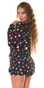 Sacou damă tip rochie cu buline colorate, curea inclusă, umeri structurați - Img 3
